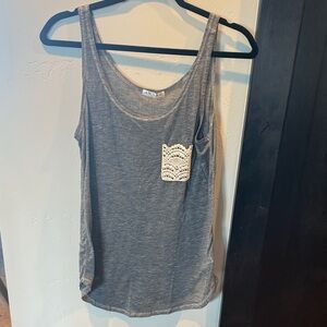 Awake Heather Gray Tank Top with Lace Accent